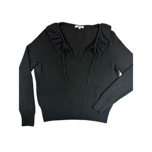 Madewell Ruffle Neck Pullover Sweater Women Small Black Merino Wool Blend MA702